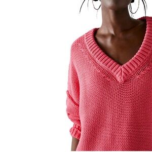 IZOD Cable Knit Salmon Pink VNeck Sweater